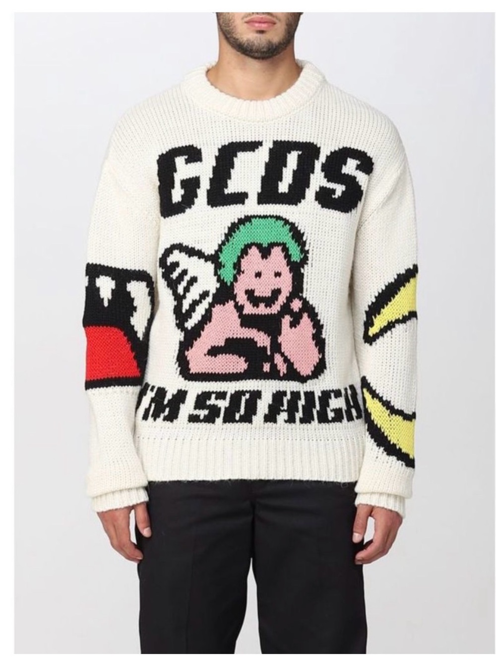 GCDS I’m So High Intarsia Knit Sweater Authentic Italy XL